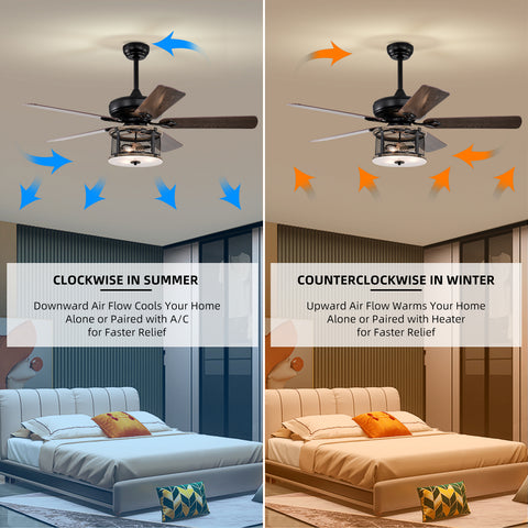Misty Valley 52in. Industrial 5-Blade Black Reversible Ceiling Fan with Light, Remote Control