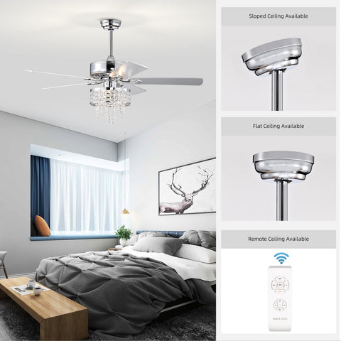 Misty Valley 52in. Modern Glam Crystal Reversible Ceiling Fan with Light for Living Room