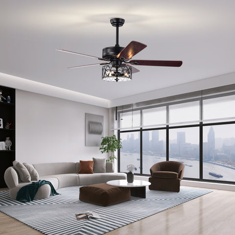 Misty Valley 52in. Ceiling Fan with Light and Remote Control, Ceiling Fan with 5 Blades for Patio Living Room, Bedroom, AC Motor,Industrial style, Matte Black