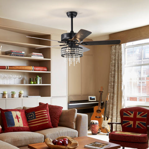 Misty Valley 52in. Modern Glam Crystal Ceiling Fan with Light,3-Speed Reversible Remote Control Ceiling Fan