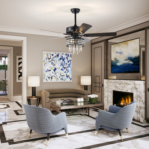 Misty Valley 52in. Modern Glam Crystal Ceiling Fan with Light,3-Speed Reversible Remote Control Ceiling Fan