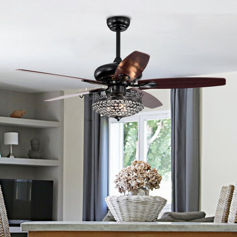 Misty Valley 52in. Black Crystal Modern Ceiling Fan with Remote, Ceiling Fan with 5 Reversible Blade for Living Room
