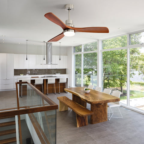 Misty Valley 52" Light Brown Ceiling Fan with Lights, Ceiling Fan with Remote Control, Noiseless Reversible DC Motor and 3 Wood Blades, Timer, 6 Speed for Patio Bedroom, Office