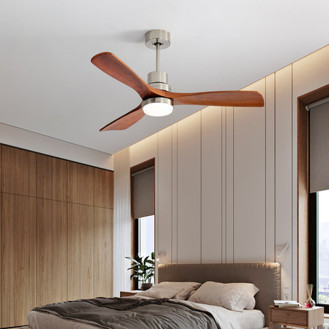 Misty Valley 52" Light Brown Ceiling Fan with Lights, Ceiling Fan with Remote Control, Noiseless Reversible DC Motor and 3 Wood Blades, Timer, 6 Speed for Patio Bedroom, Office
