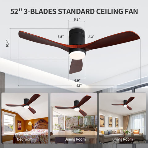 Misty Valley Modern 52in. Matte Black Ceiling Fan with Lights,Remote Control, Outdoor Wood Ceiling Fan , Noiseless Reversible DC Motor for Patio,Living Room, Bedroom