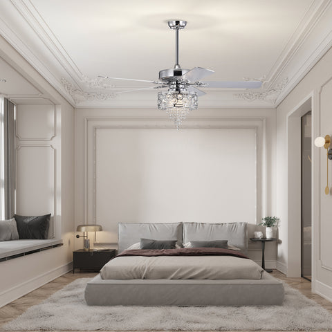 Misty Valley 52in. Modern Glam Chrome Crystal Reversible Ceiling Fan with Light,Remote Control Ceiling Fan for Living Room
