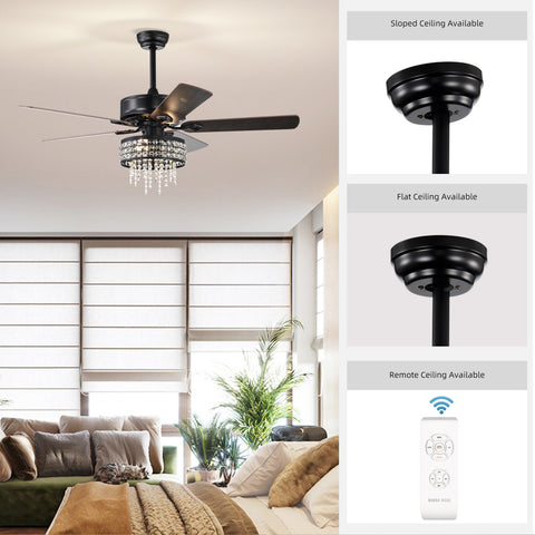 Misty Valley 52in. Modern Glam Crystal Ceiling Fan with Light,3-Speed Reversible Remote Control Ceiling Fan