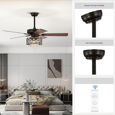 Misty Valley 52in. Industrial Black Ceiling Fan with Light, Remote Control,Wood Ceiling Fan for Living Room
