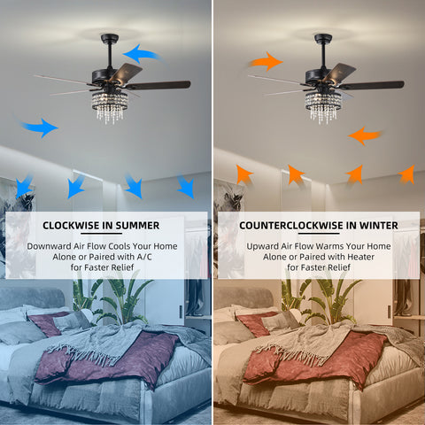 Misty Valley 52in. Modern Glam Crystal Ceiling Fan with Light,3-Speed Reversible Remote Control Ceiling Fan