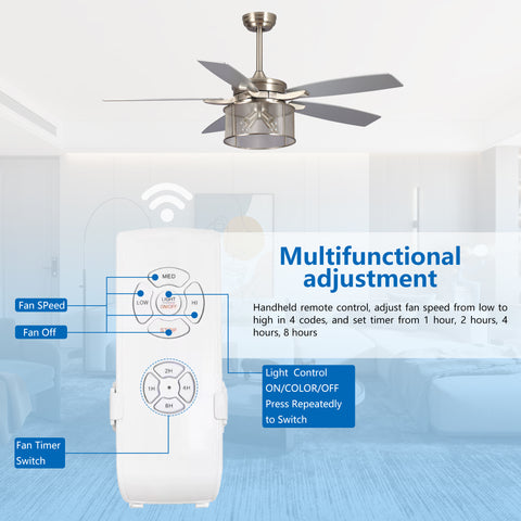 Misty Valley 52in. Modern Glam Brushed Nickel Crystal Ceiling Fan with Light Kit and Remote Control