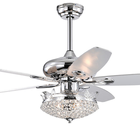 Misty Valley 52in. Modern Crystal Chrome Ceiling Fan with Light,5 Reversible Blade Remote Control Ceiling Fan for Living Room