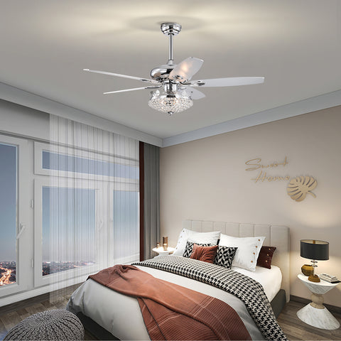 Misty Valley 52in. Modern Crystal Chrome Ceiling Fan with Light,5 Reversible Blade Remote Control Ceiling Fan for Living Room