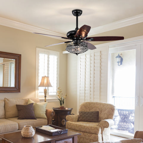 Misty Valley 52in. Black Crystal Modern Ceiling Fan with Remote, Ceiling Fan with 5 Reversible Blade for Living Room