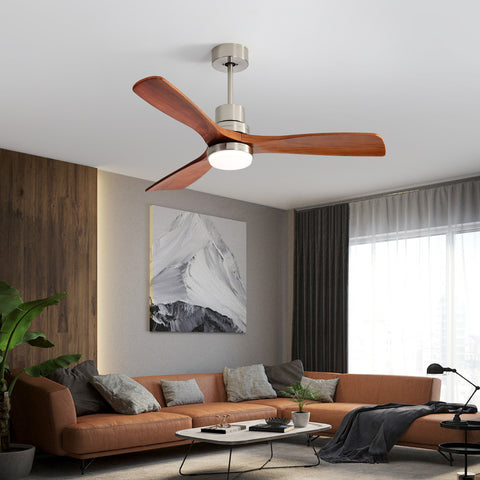 Misty Valley 52" Light Brown Ceiling Fan with Lights, Ceiling Fan with Remote Control, Noiseless Reversible DC Motor and 3 Wood Blades, Timer, 6 Speed for Patio Bedroom, Office