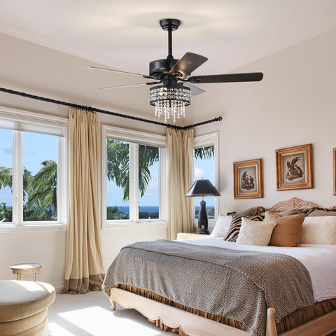 Misty Valley 52in. Modern Glam Crystal Ceiling Fan with Light,3-Speed Reversible Remote Control Ceiling Fan
