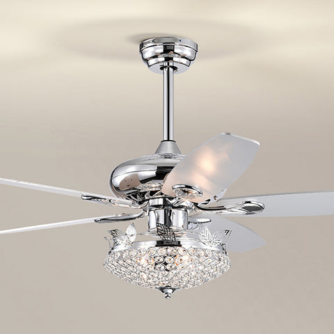 Misty Valley 52in. Modern Crystal Chrome Ceiling Fan with Light,5 Reversible Blade Remote Control Ceiling Fan for Living Room