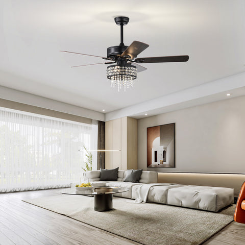 Misty Valley 52in. Modern Glam Crystal Ceiling Fan with Light,3-Speed Reversible Remote Control Ceiling Fan