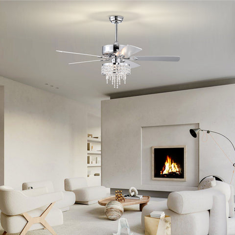 Misty Valley 52in. Modern Glam Crystal Reversible Ceiling Fan with Light for Living Room