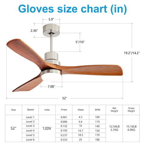 Misty Valley 52" Light Brown Ceiling Fan with Lights, Ceiling Fan with Remote Control, Noiseless Reversible DC Motor and 3 Wood Blades, Timer, 6 Speed for Patio Bedroom, Office
