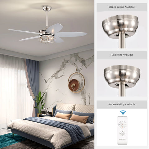 Misty Valley 52in. Industrial Brush Nickel Ceiling Fans with Light,Remote Control Ceiling Fan with for Living Room