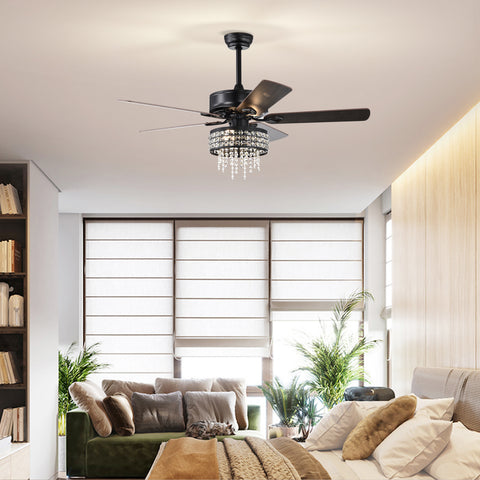 Misty Valley 52in. Modern Glam Crystal Ceiling Fan with Light,3-Speed Reversible Remote Control Ceiling Fan