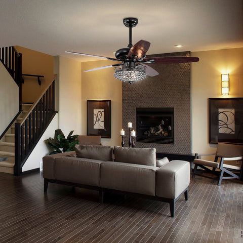 Misty Valley 52in. Black Crystal Modern Ceiling Fan with Remote, Ceiling Fan with 5 Reversible Blade for Living Room
