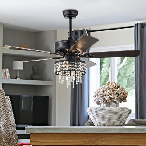 Misty Valley 52in. Modern Glam Crystal Ceiling Fan with Light,3-Speed Reversible Remote Control Ceiling Fan
