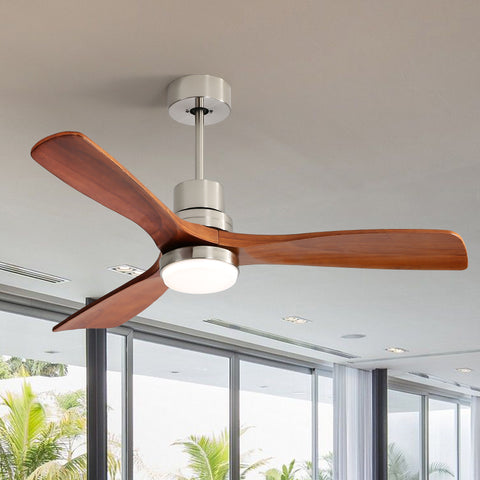 Misty Valley 52" Light Brown Ceiling Fan with Lights, Ceiling Fan with Remote Control, Noiseless Reversible DC Motor and 3 Wood Blades, Timer, 6 Speed for Patio Bedroom, Office