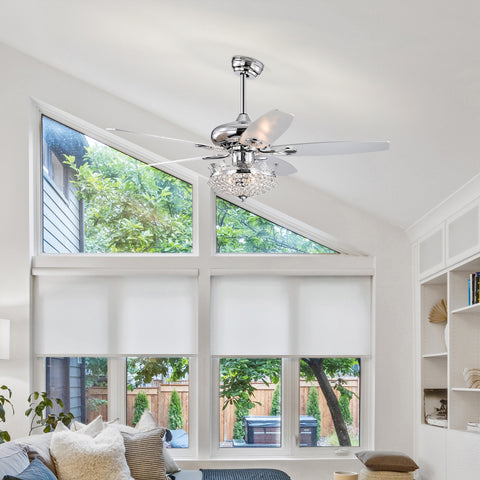 Misty Valley 52in. Modern Crystal Chrome Ceiling Fan with Light,5 Reversible Blade Remote Control Ceiling Fan for Living Room