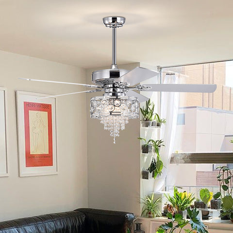 Misty Valley 52in. Modern Glam Chrome Crystal Reversible Ceiling Fan with Light,Remote Control Ceiling Fan for Living Room