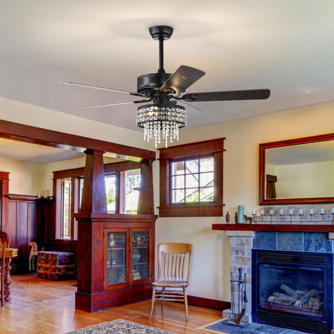 Misty Valley 52in. Modern Glam Crystal Ceiling Fan with Light,3-Speed Reversible Remote Control Ceiling Fan