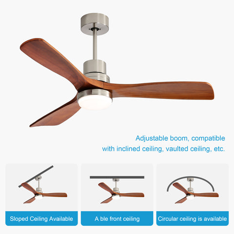 Misty Valley 52" Light Brown Ceiling Fan with Lights, Ceiling Fan with Remote Control, Noiseless Reversible DC Motor and 3 Wood Blades, Timer, 6 Speed for Patio Bedroom, Office