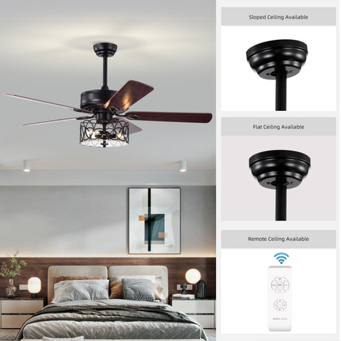 Misty Valley 52in. Ceiling Fan with Light and Remote Control, Ceiling Fan with 5 Blades for Patio Living Room, Bedroom, AC Motor,Industrial style, Matte Black