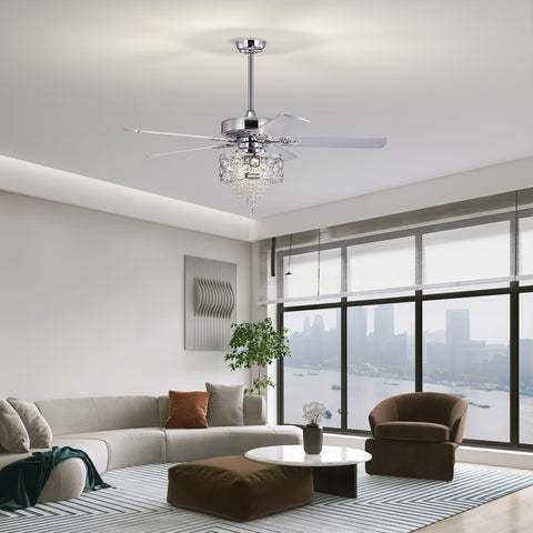 Misty Valley 52in. Modern Glam Chrome Crystal Reversible Ceiling Fan with Light,Remote Control Ceiling Fan for Living Room