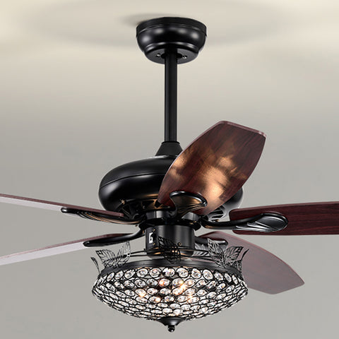 Misty Valley 52in. Black Crystal Modern Ceiling Fan with Remote, Ceiling Fan with 5 Reversible Blade for Living Room