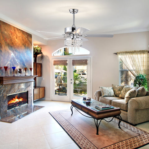 Misty Valley 52in. Modern Glam Crystal Reversible Ceiling Fan with Light for Living Room