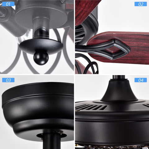 Misty Valley 52in. Ceiling Fan with Light and Remote Control, Ceiling Fan with 5 Blades for Patio Living Room, Bedroom, AC Motor,Industrial style, Matte Black