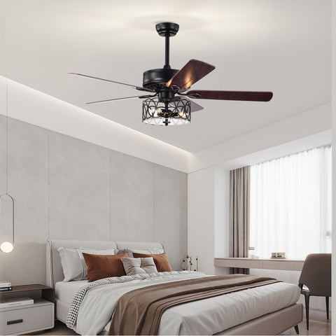 Misty Valley 52in. Ceiling Fan with Light and Remote Control, Ceiling Fan with 5 Blades for Patio Living Room, Bedroom, AC Motor,Industrial style, Matte Black