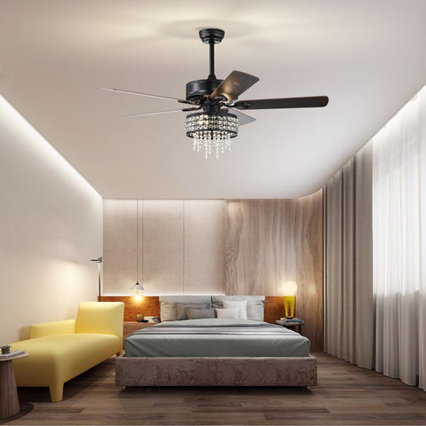 Misty Valley 52in. Modern Glam Crystal Ceiling Fan with Light,3-Speed Reversible Remote Control Ceiling Fan