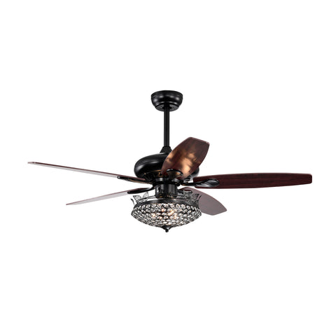 Misty Valley 52in. Black Crystal Modern Ceiling Fan with Remote, Ceiling Fan with 5 Reversible Blade for Living Room