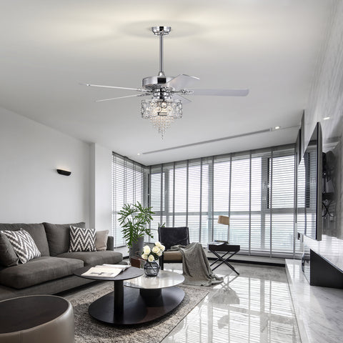 Misty Valley 52in. Modern Glam Chrome Crystal Reversible Ceiling Fan with Light,Remote Control Ceiling Fan for Living Room