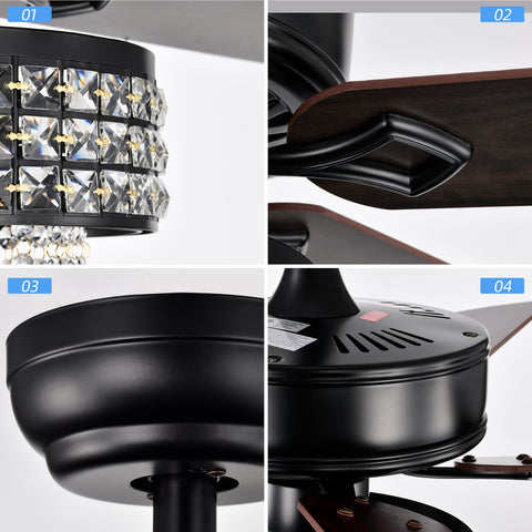 Misty Valley 52in. Modern Glam Crystal Ceiling Fan with Light,3-Speed Reversible Remote Control Ceiling Fan