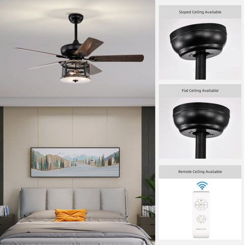 Misty Valley 52in. Industrial 5-Blade Black Reversible Ceiling Fan with Light, Remote Control