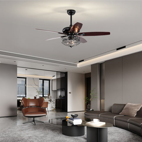 Misty Valley 52in. Black Crystal Modern Ceiling Fan with Remote, Ceiling Fan with 5 Reversible Blade for Living Room