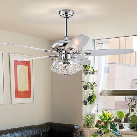 Misty Valley 52in. Modern Crystal Chrome Ceiling Fan with Light,5 Reversible Blade Remote Control Ceiling Fan for Living Room