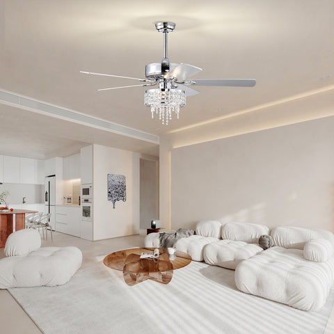 Misty Valley 52in. Modern Glam Crystal Reversible Ceiling Fan with Light for Living Room