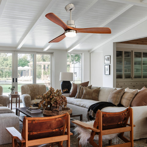 Misty Valley 52" Light Brown Ceiling Fan with Lights, Ceiling Fan with Remote Control, Noiseless Reversible DC Motor and 3 Wood Blades, Timer, 6 Speed for Patio Bedroom, Office