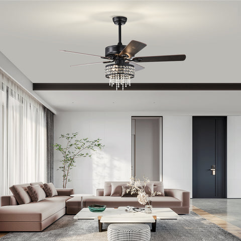 Misty Valley 52in. Modern Glam Crystal Ceiling Fan with Light,3-Speed Reversible Remote Control Ceiling Fan