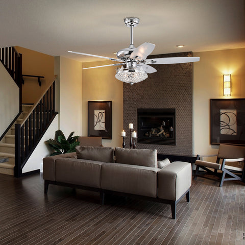 Misty Valley 52in. Modern Crystal Chrome Ceiling Fan with Light,5 Reversible Blade Remote Control Ceiling Fan for Living Room