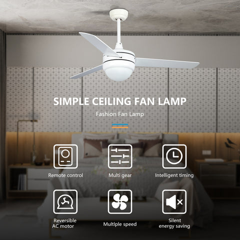 Misty Valley 50in. Modern White Ceiling Fan with Light, Remote Control Quiet Reversible Motor Ceiling Fan For Patio Living Room,